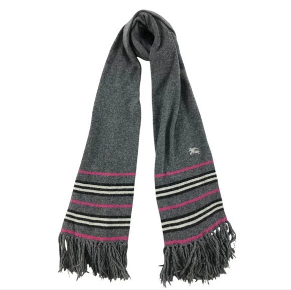 Burberry Gray and Pink Scarf with Colorful Stripes and Fringe - Picture 2 of 6